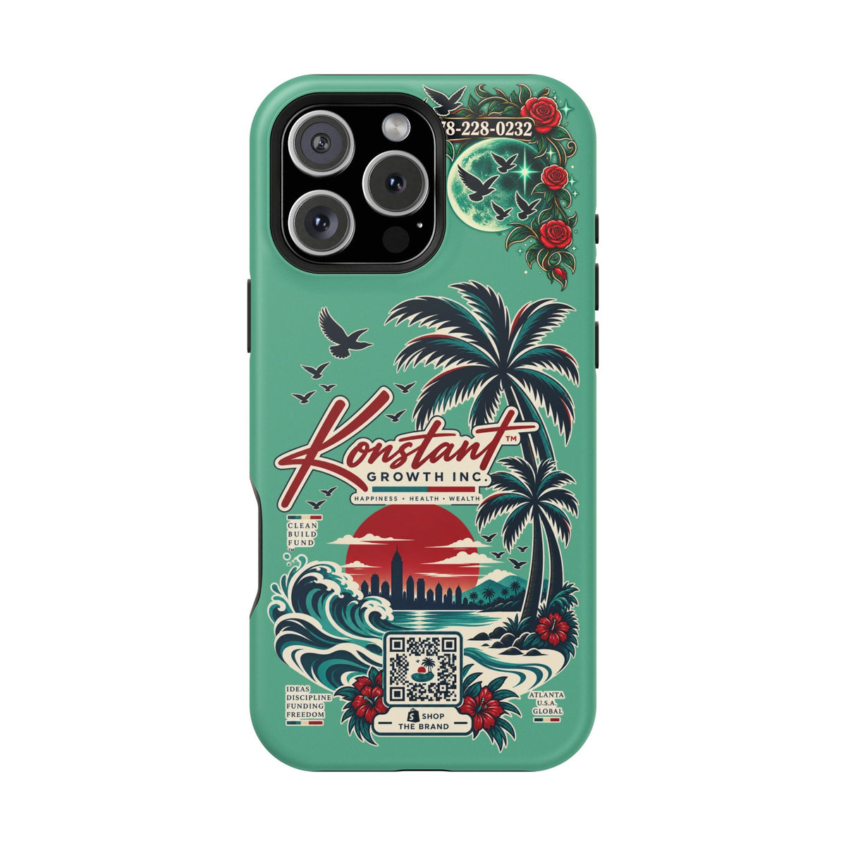 Tropical Palm Impact Phone Case — "Konstant Growth Inc." Retro Sunset Floral Design Printify