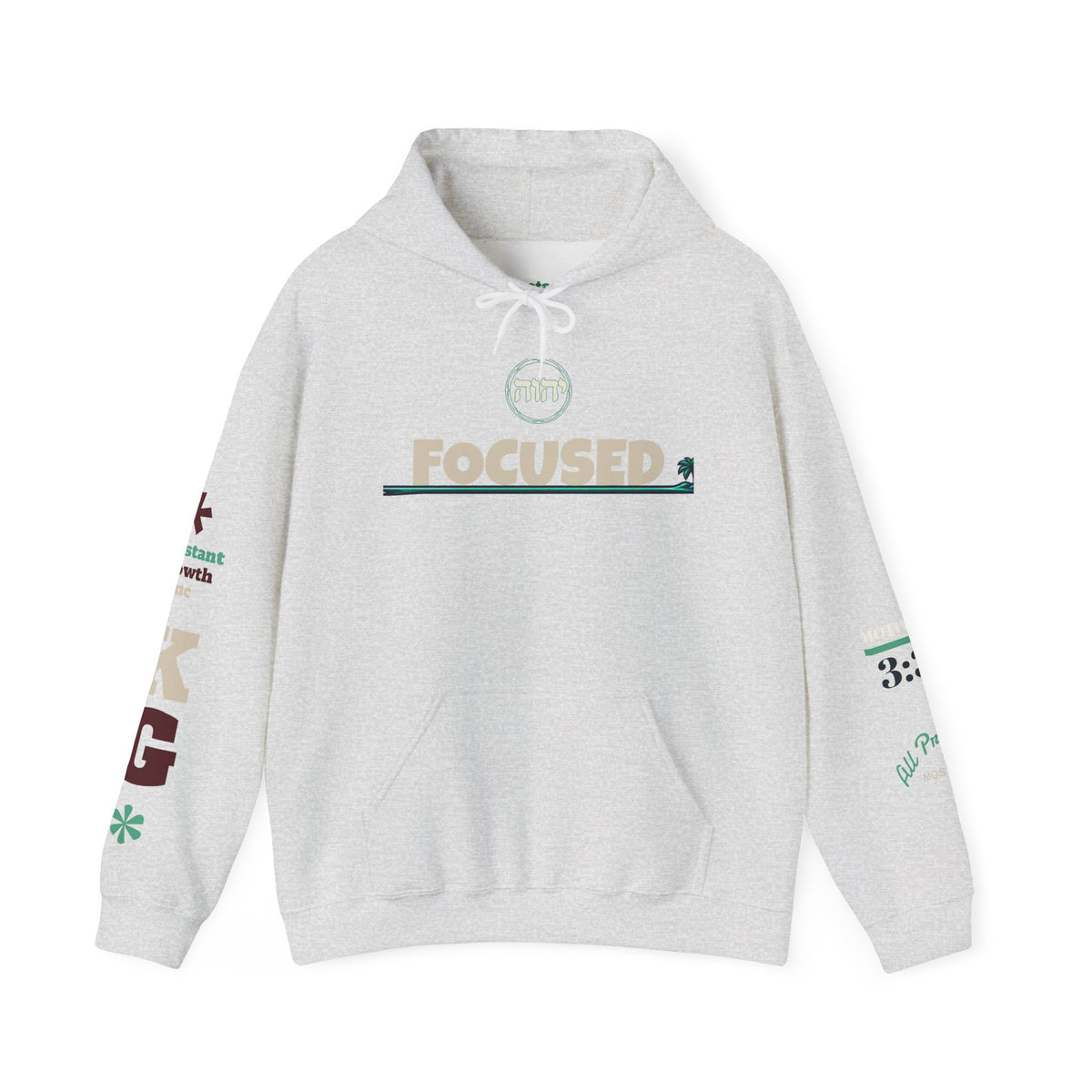 Focused Hoodie — Retro Sunset Palm Beach Graphic Hooded Sweatshirt Printify