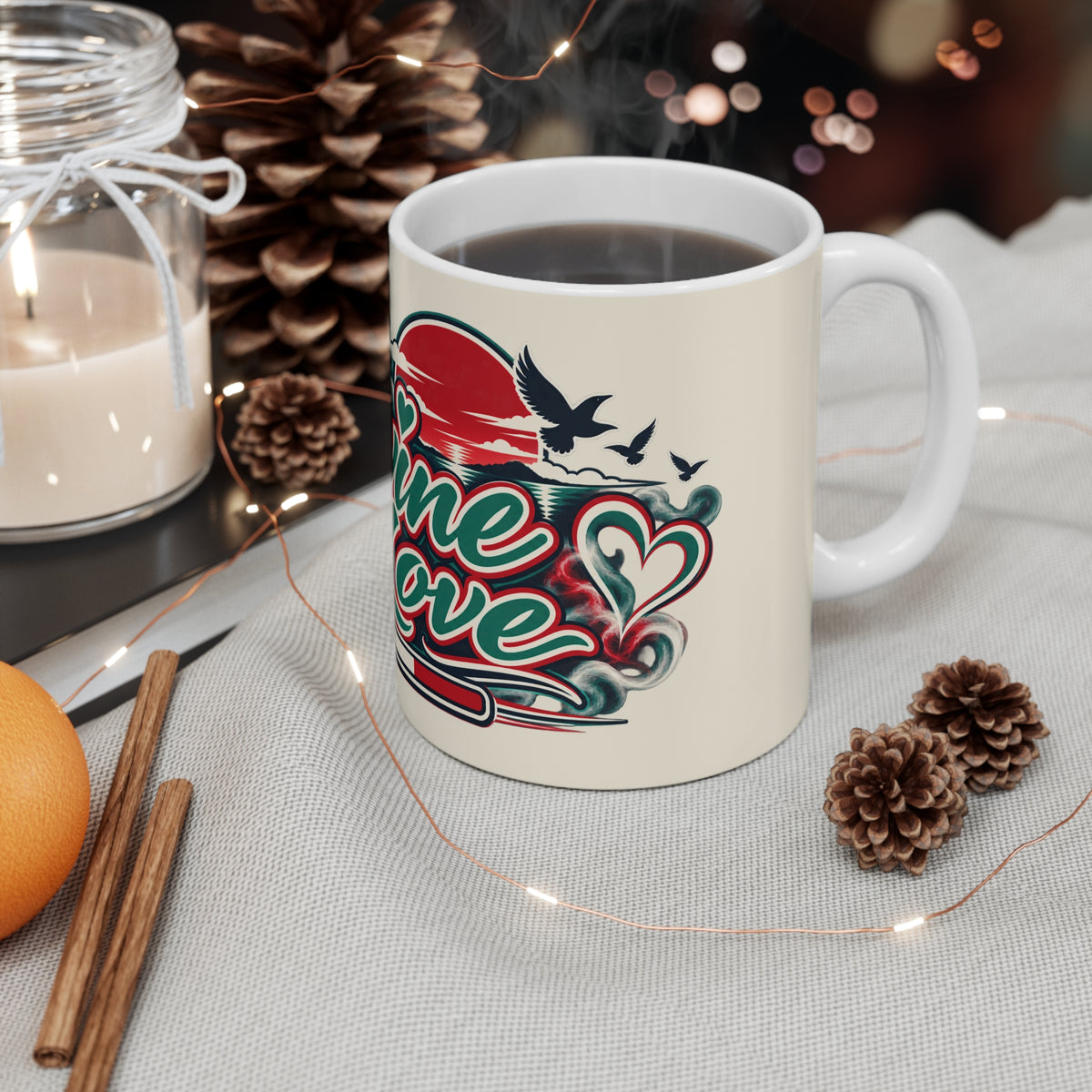 Divine Love Coffee Mug — Retro Heart & Afro Pride Design, 11oz