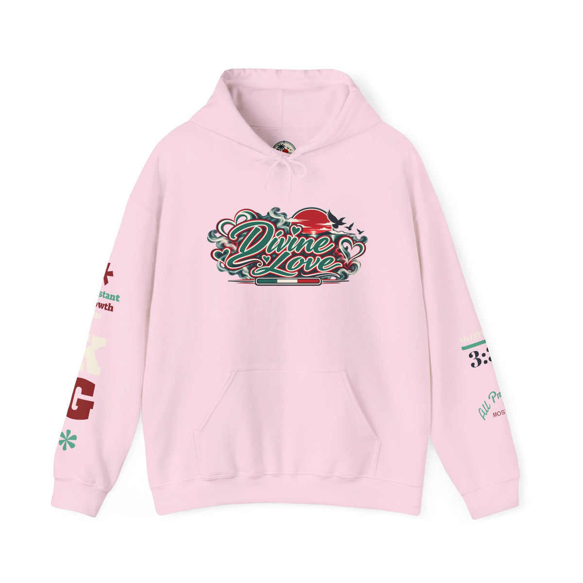 Divine Love Graphic Hoodie — Vintage Bird & Floral Artwork Printify