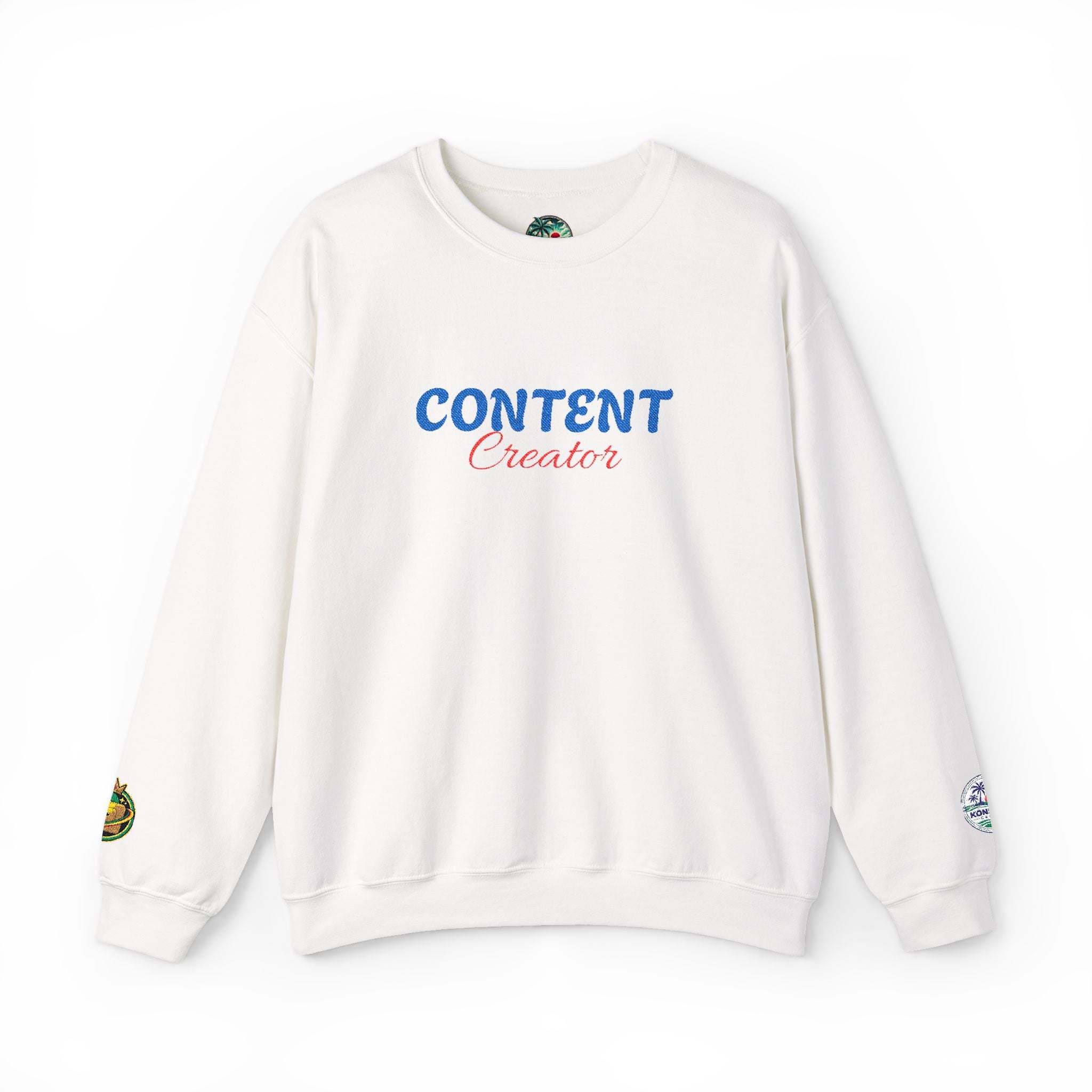 Content Creator Sweatshirt | Embroidered Script Logo, White Crewneck