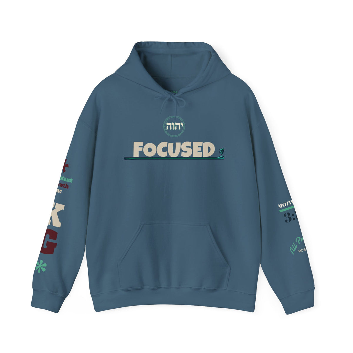 Focused Hoodie — Retro Sunset Palm Beach Graphic Hooded Sweatshirt Printify