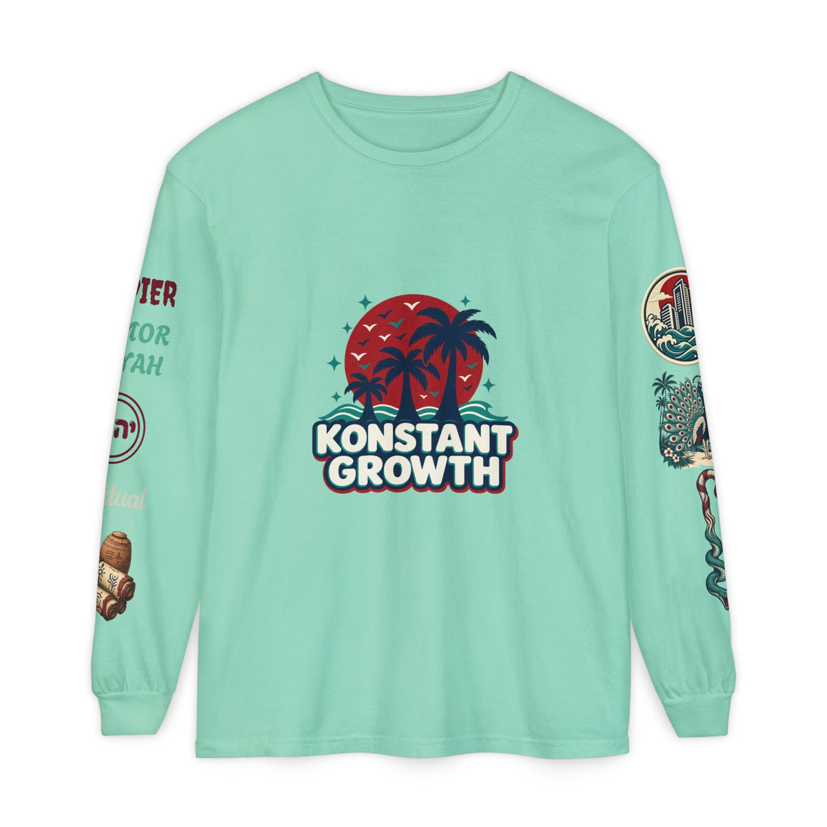 Long Sleeve Tee — "Konstant Growth" Spiritual Palm & Burning Bush Graphic
