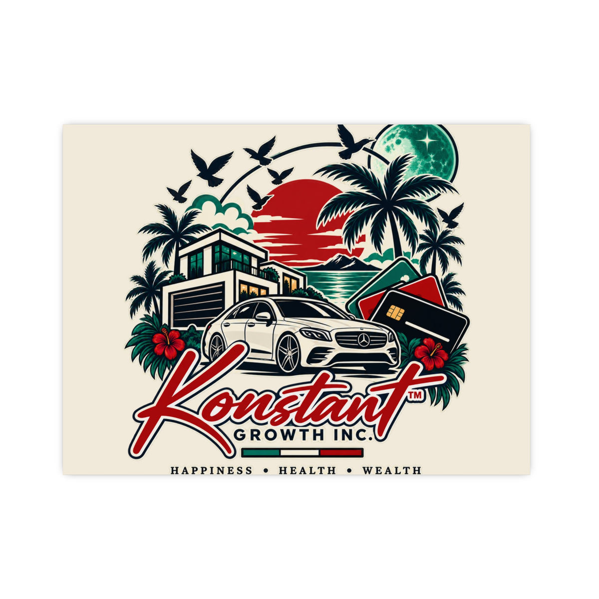 Konstant Growth Vintage Car & Palm Poster — Matte Wall Art (Happiness • Health • Wealth) Printify