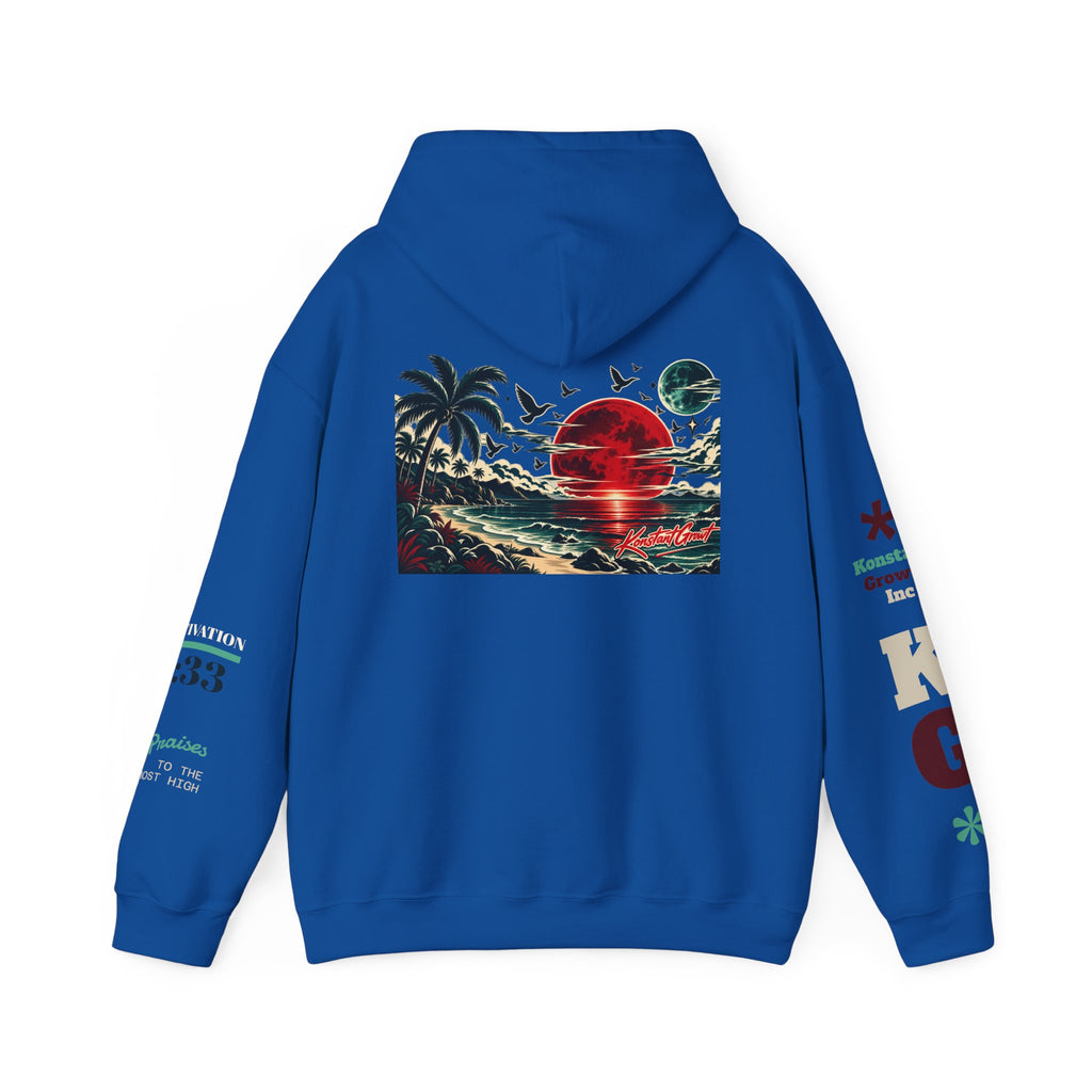Focused Hoodie — Retro Sunset Palm Beach Graphic Hooded Sweatshirt
