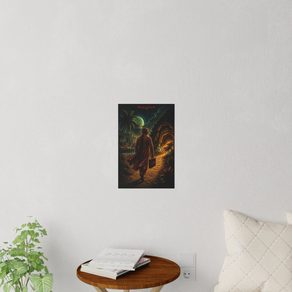 Mystic Hebrew Israelite Traveler poster wall decal | retro city, moonlit beach, cave pathway