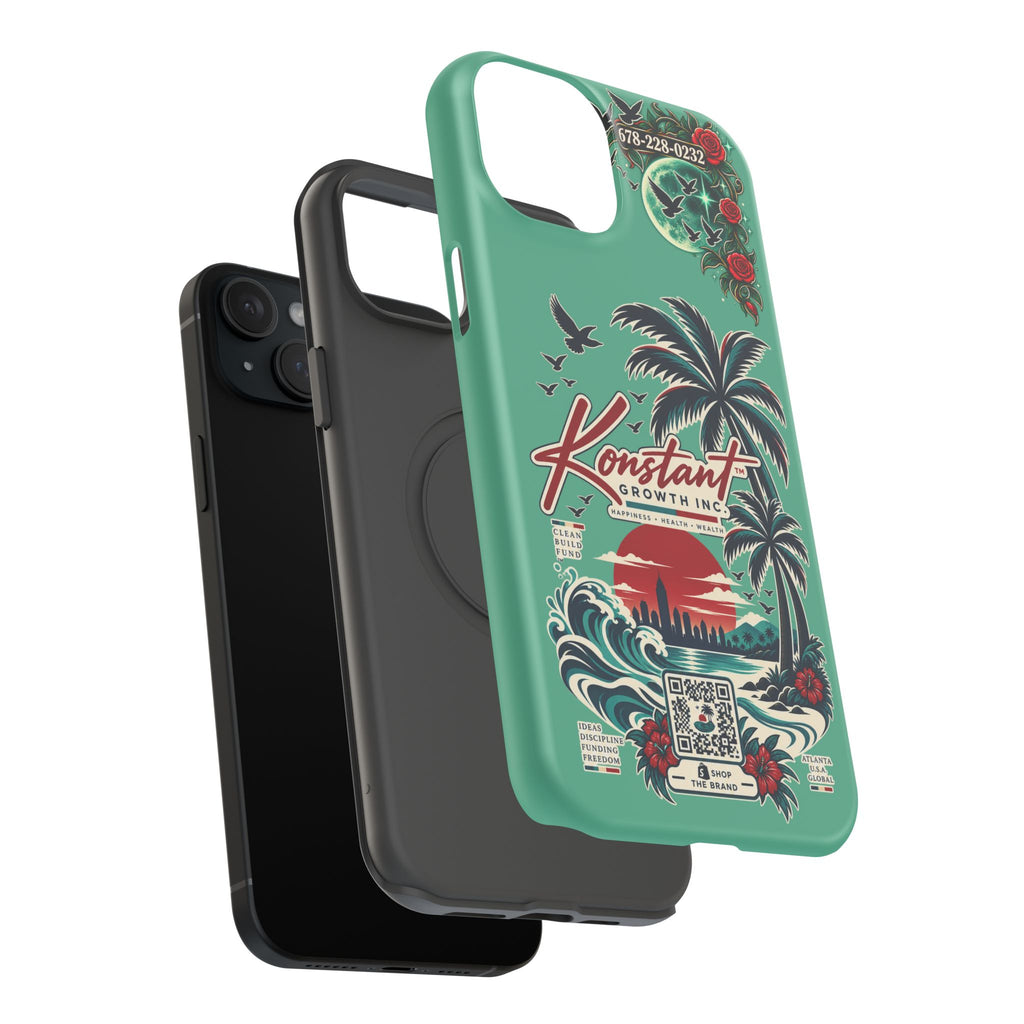 Tropical Palm Impact Phone Case — "Konstant Growth Inc." Retro Sunset Floral Design