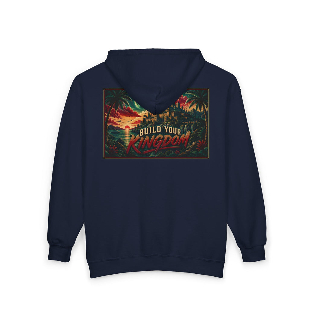 King Script Hoodie | Build Your Kingdom Vintage Tropical Zip-Up