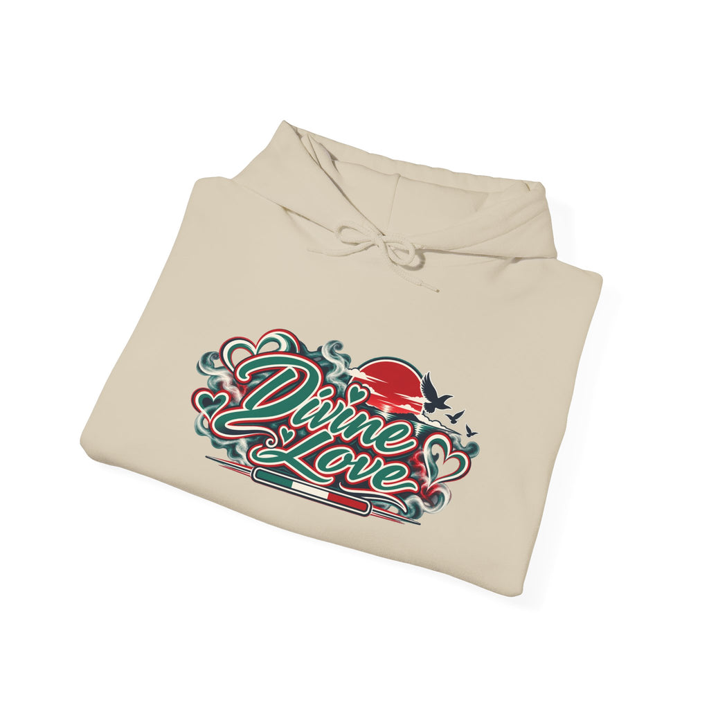 Hoodie - 'Divine Love' Graphic Hoodie with Vintage Bird & Floral Back Artwork