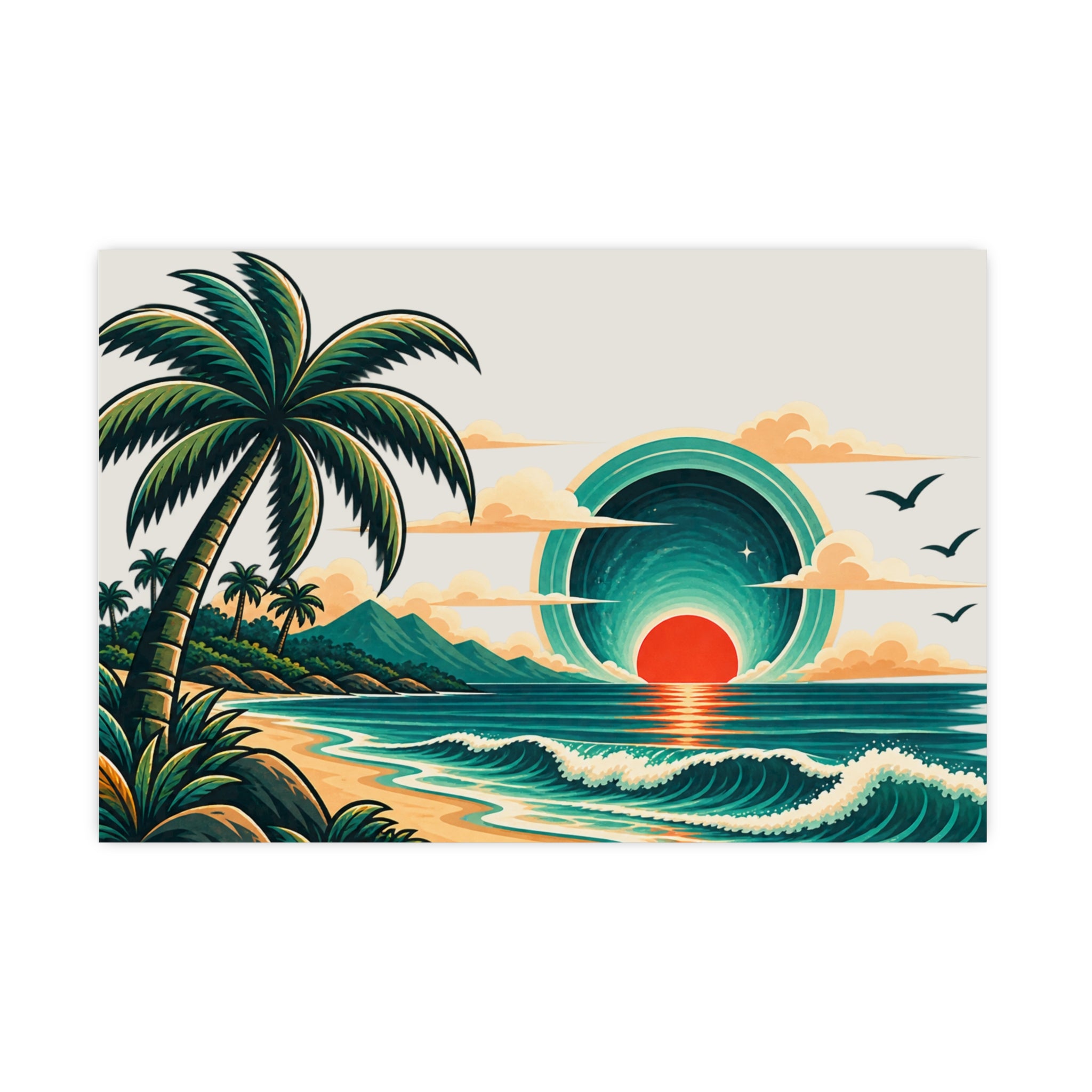 Retro Tropical Sunset Poster | Matte Wall Art, Coastal Palm Beach Print