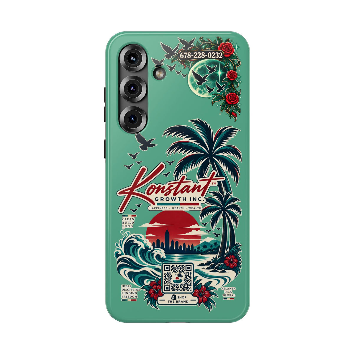 Tropical Palm Impact Phone Case — "Konstant Growth Inc." Retro Sunset Floral Design Printify