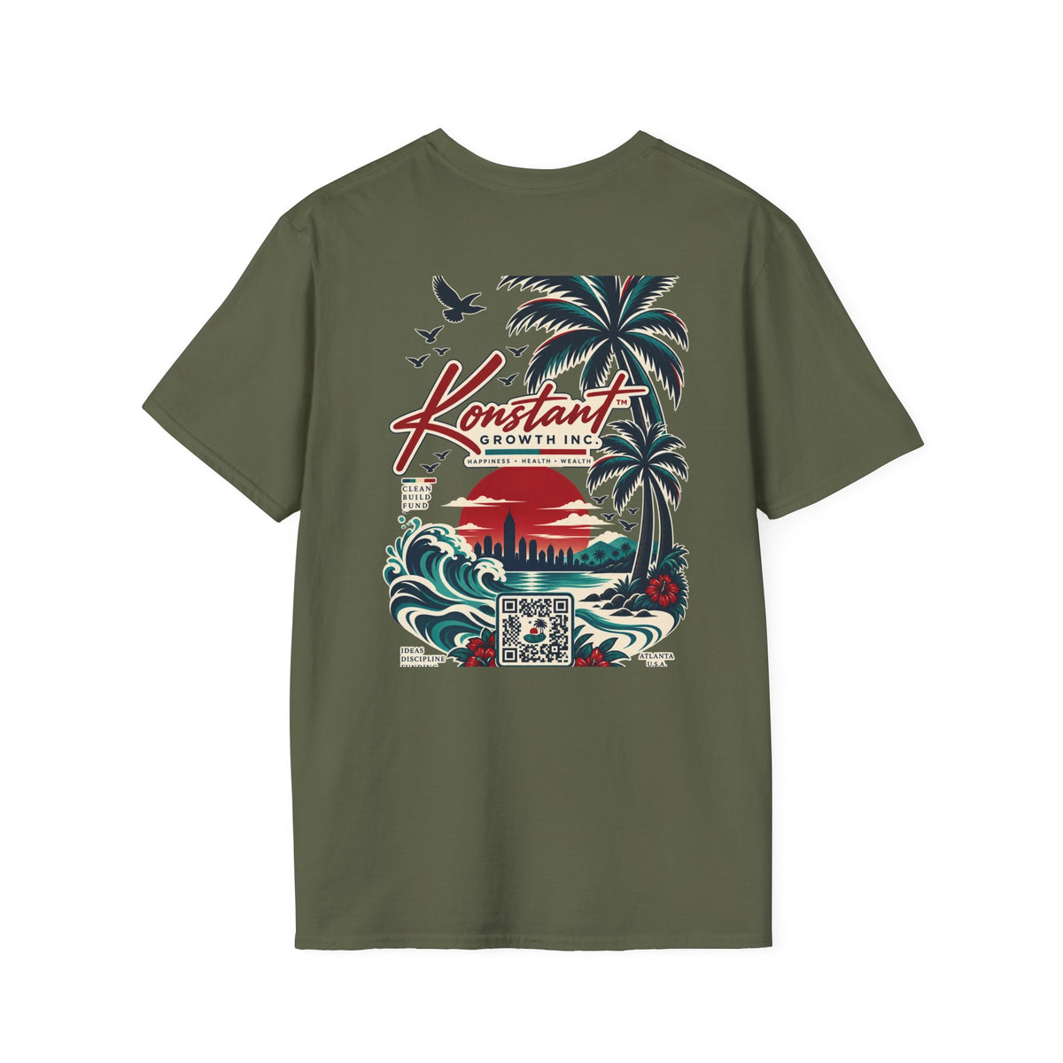 Konstant Growth Beach Graphic T-Shirt — Retro Palm Sunset Surf Design