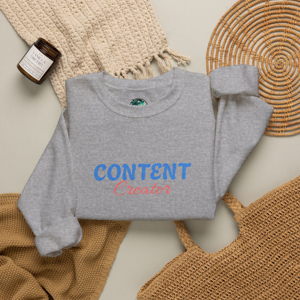 Content Creator Sweatshirt | Embroidered Script Logo, White Crewneck
