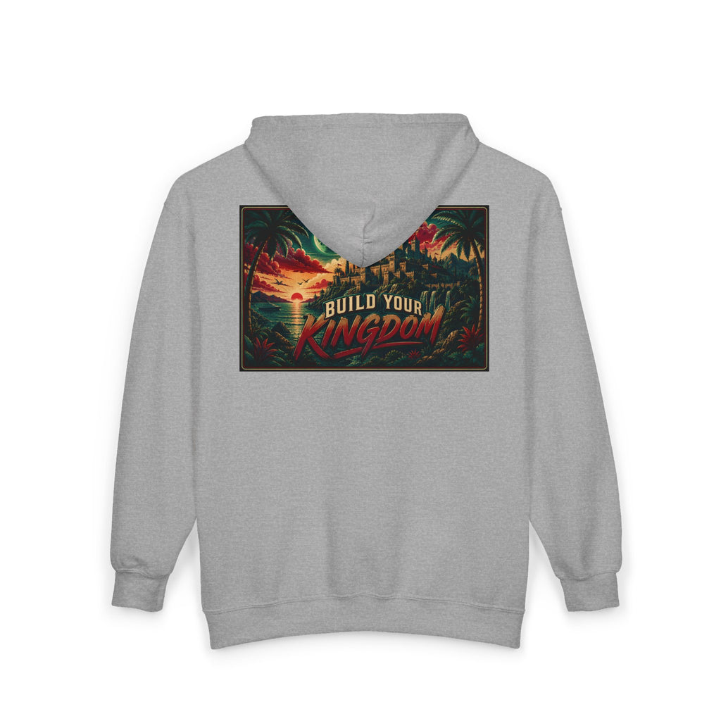 King Script Hoodie | Build Your Kingdom Vintage Tropical Zip-Up