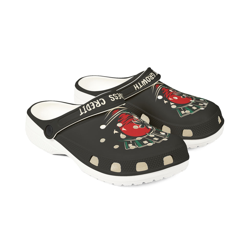 Black Graphic Foam Clogs — ‘Konstant Growth’ Retro Sunset Design