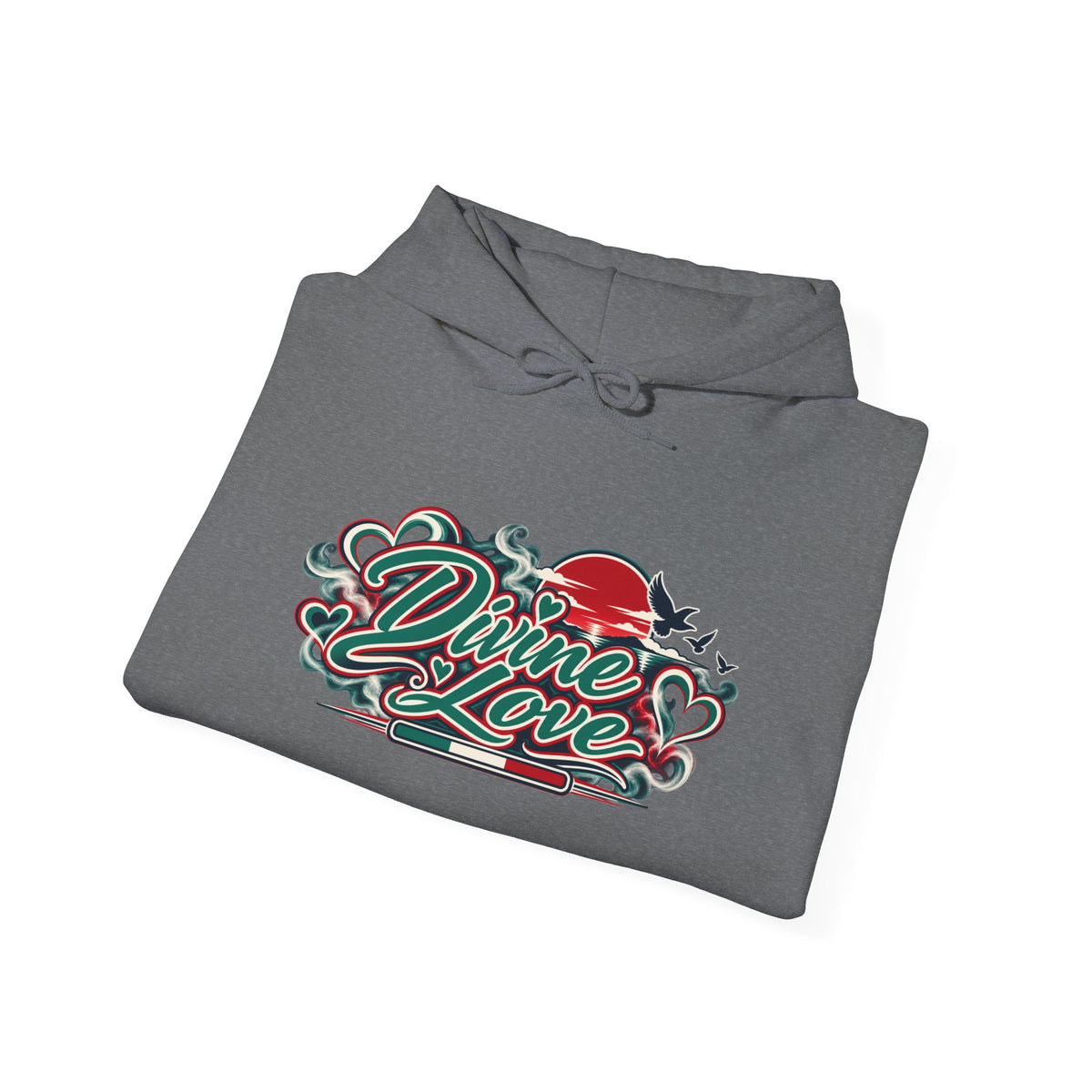 Hoodie - 'Divine Love' Graphic Hoodie with Vintage Bird & Floral Back Artwork