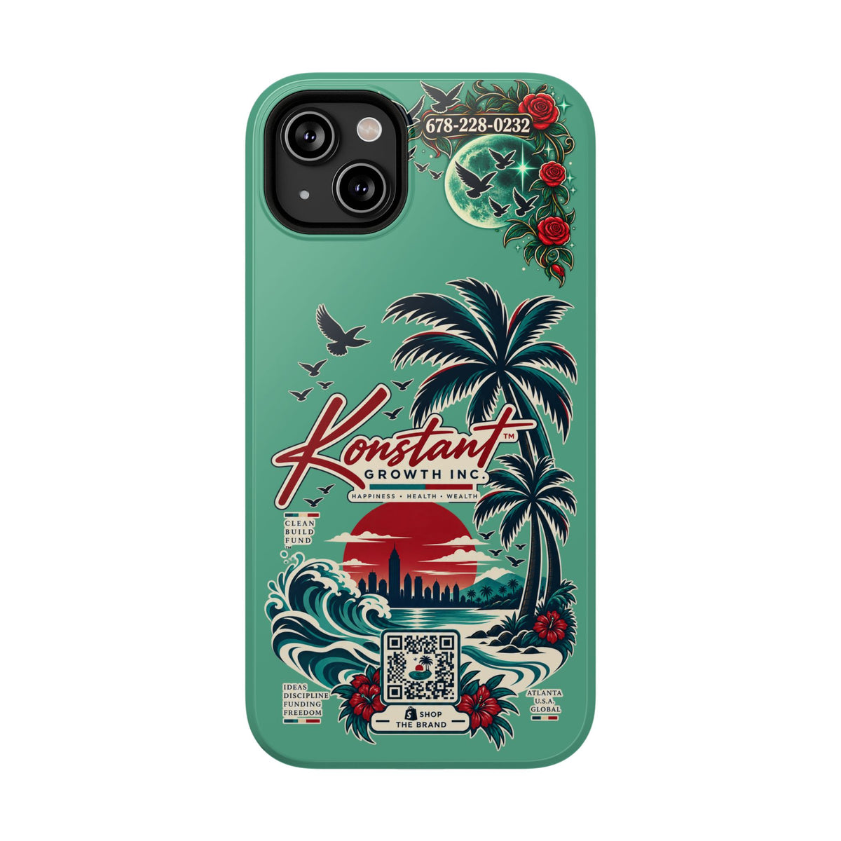 Tropical Palm Impact Phone Case — "Konstant Growth Inc." Retro Sunset Floral Design Printify