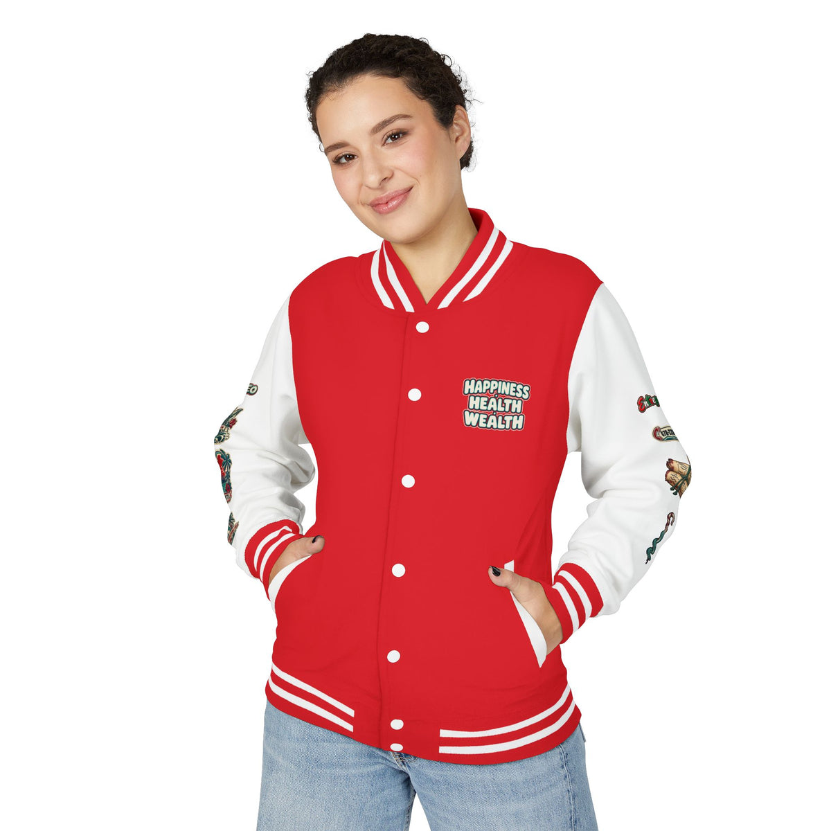 Letterman Jacket — "Konstant Growth" Palm Graphic with "Happiness Health Wealth" Chest Patch