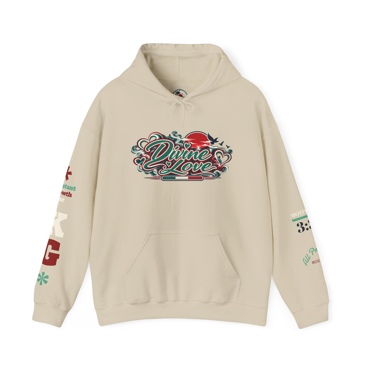 Divine Love Graphic Hoodie — Vintage Bird & Floral Artwork Printify