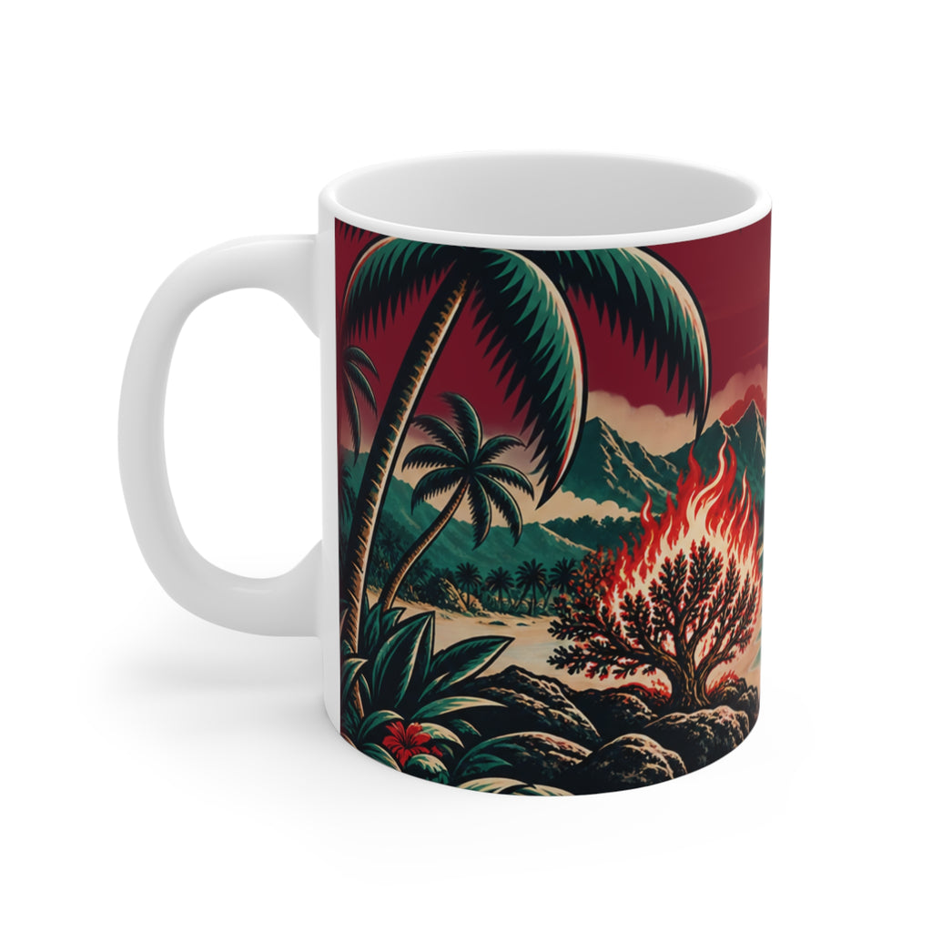 Scenic Tropical Sunset Mug — Flaming Palm Beach Landscape 11oz