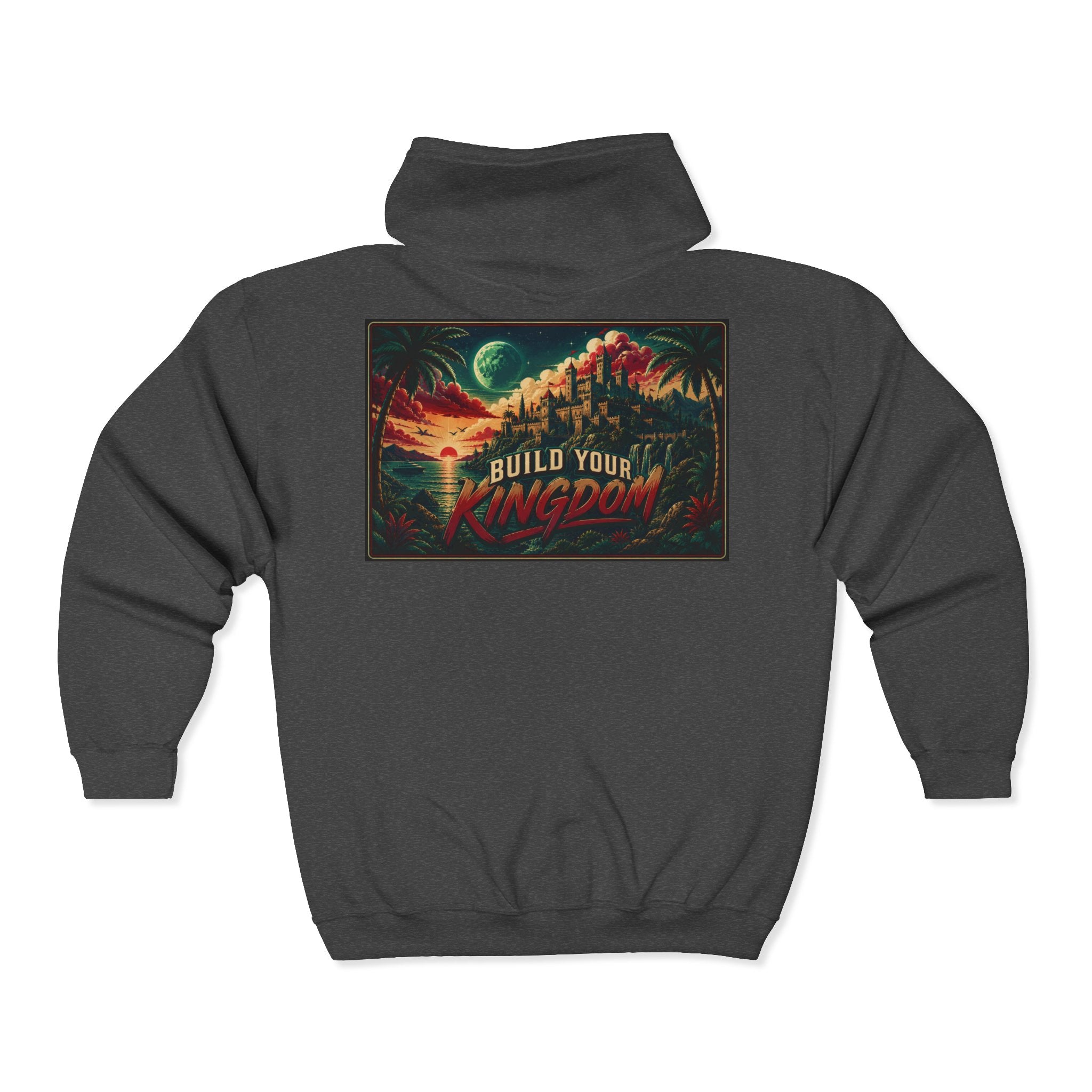 King Script Hoodie | Build Your Kingdom Vintage Tropical Zip-Up