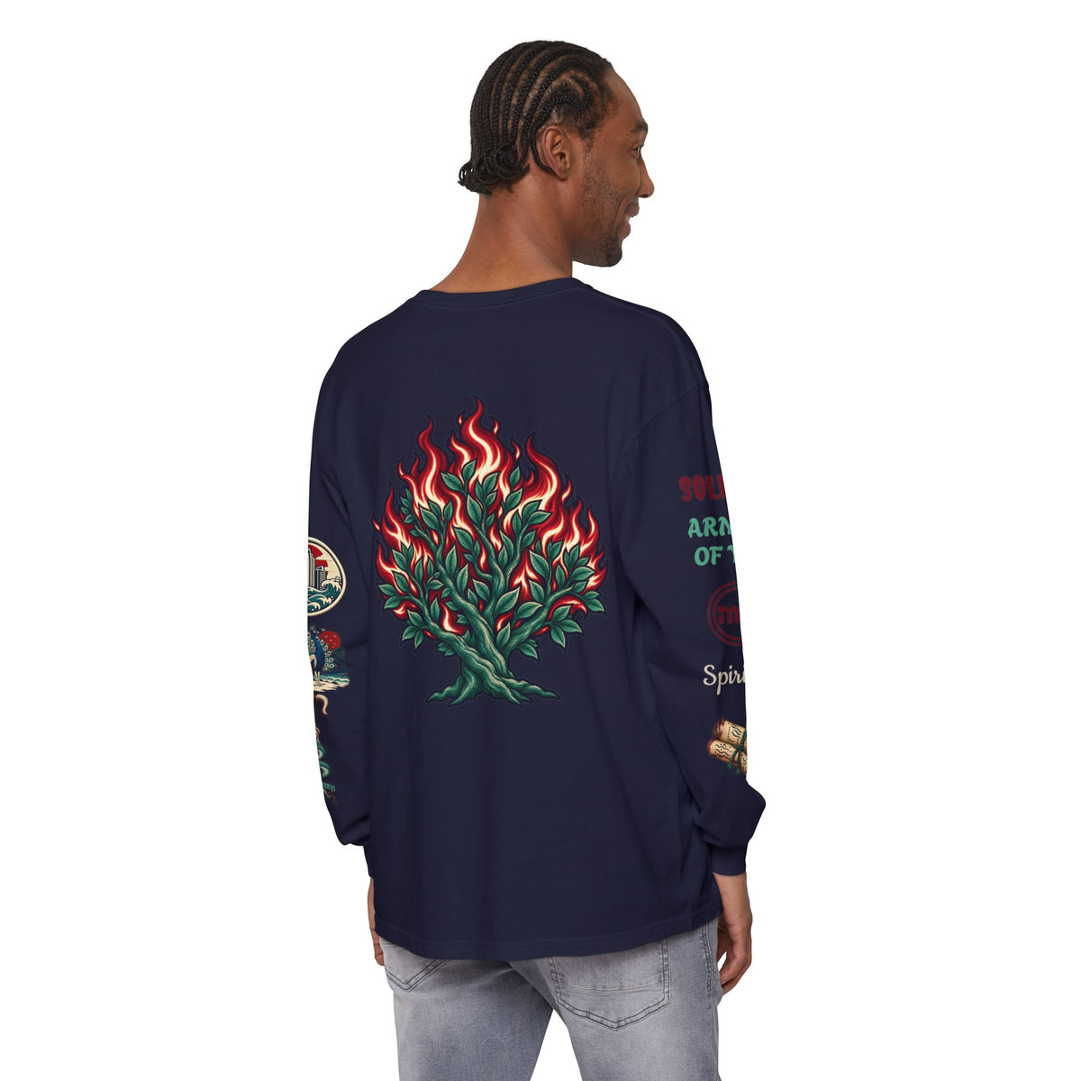 Long Sleeve Tee — "Konstant Growth" Spiritual Palm & Burning Bush Graphic