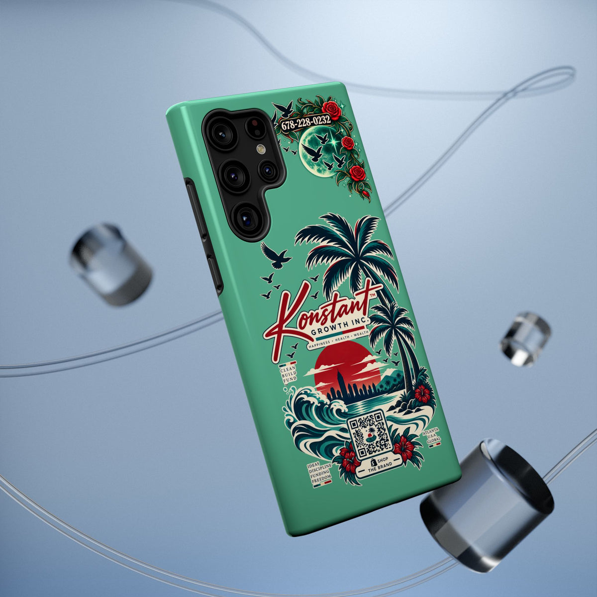 Tropical Palm Impact Phone Case — "Konstant Growth Inc." Retro Sunset Floral Design