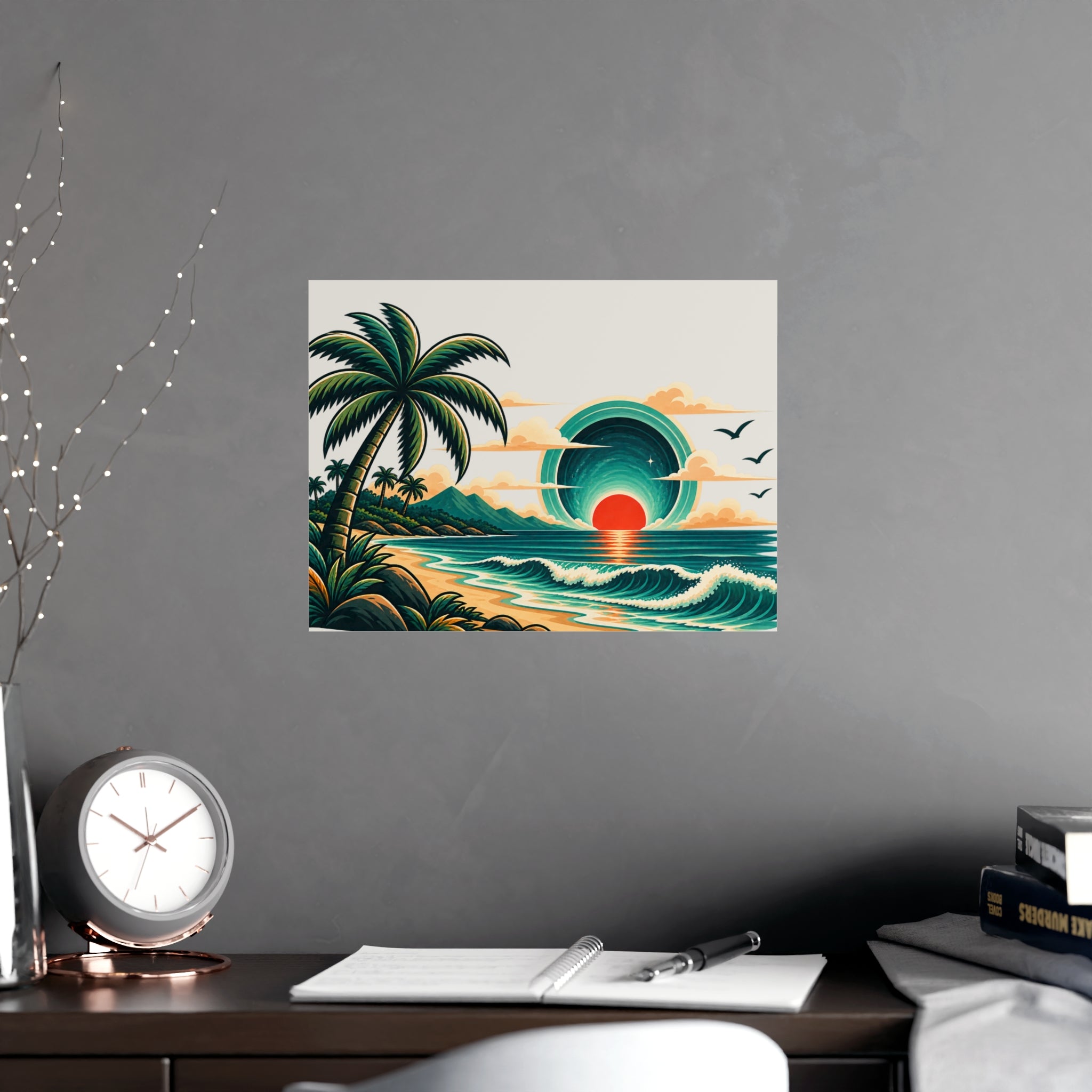 Retro Tropical Sunset Poster | Matte Wall Art, Coastal Palm Beach Print