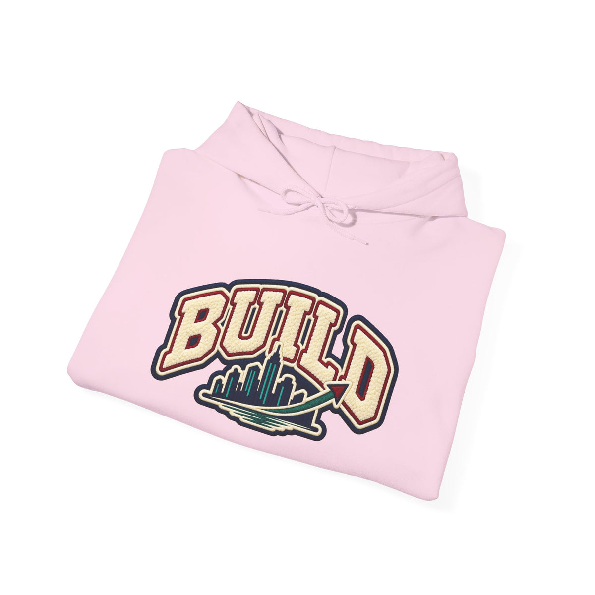 Build Cityscape Hoodie — Vintage Surf-Inspired 'BUILD' Graphic Pullover
