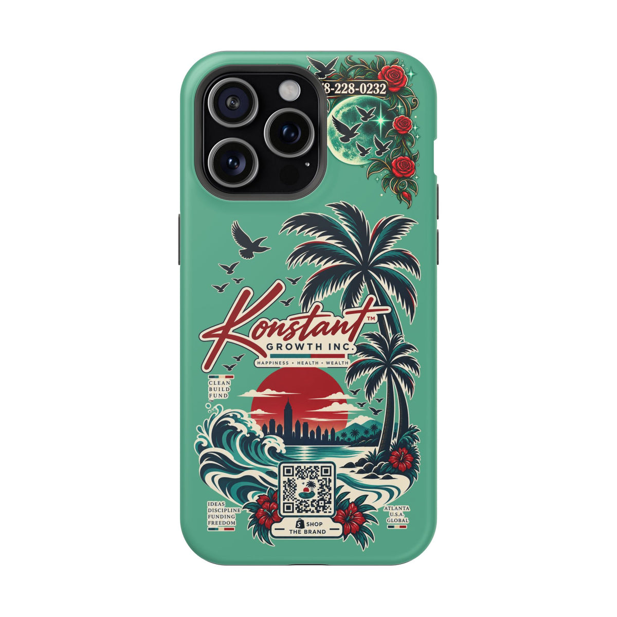 Tropical Palm Impact Phone Case — "Konstant Growth Inc." Retro Sunset Floral Design Printify