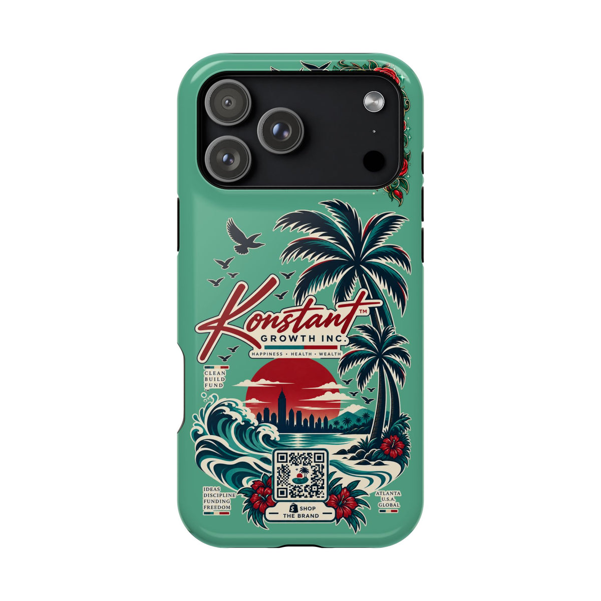 Tropical Palm Impact Phone Case — "Konstant Growth Inc." Retro Sunset Floral Design Printify