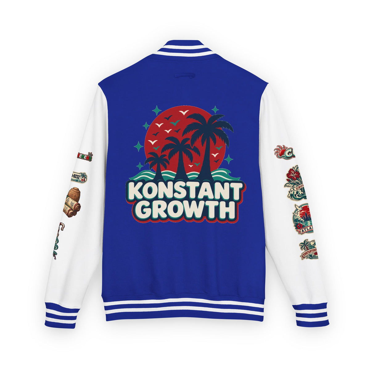 Letterman Jacket — "Konstant Growth" Palm Graphic with "Happiness Health Wealth" Chest Patch