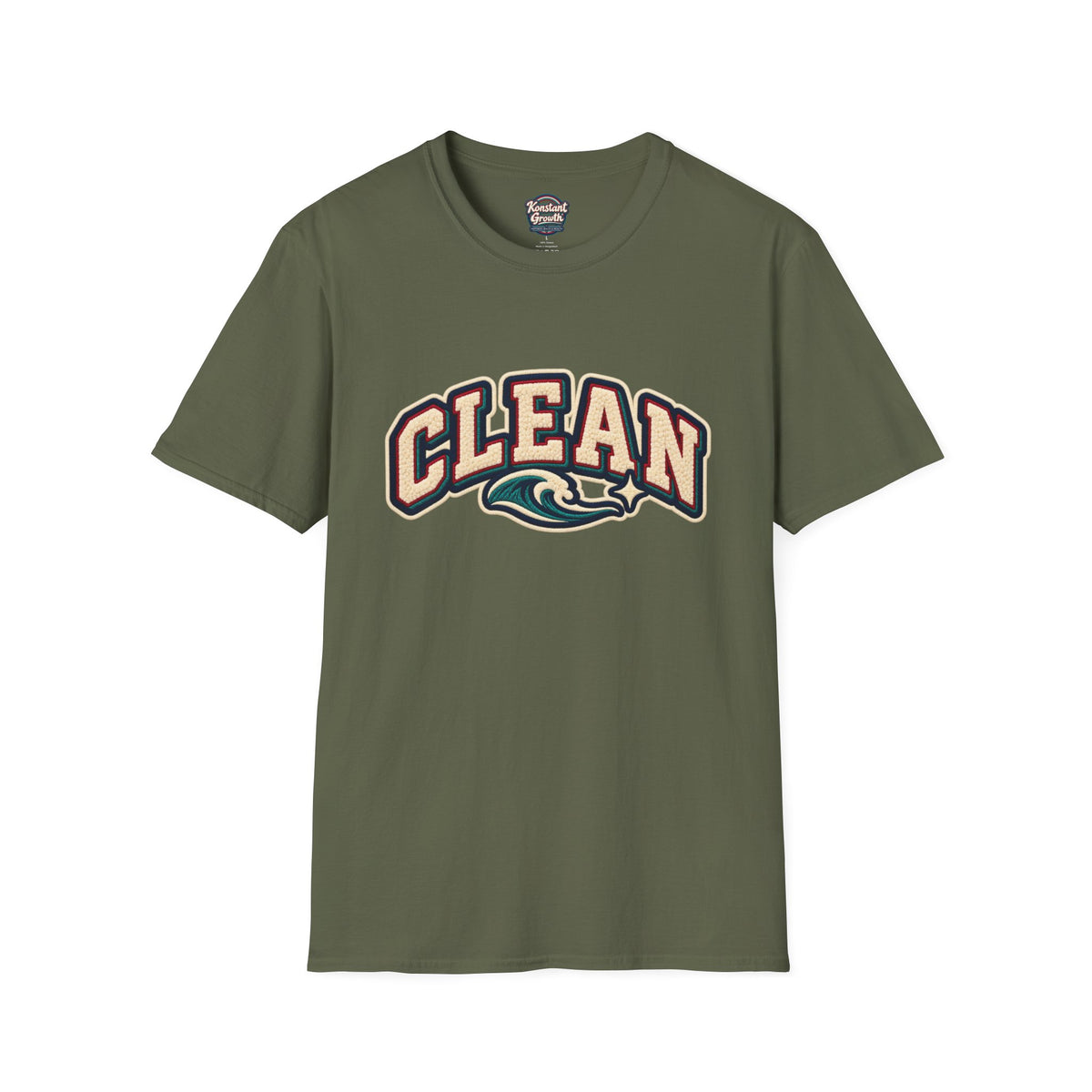 Clean Wave T-Shirt — Vintage Surf Logo Tee (beach palms, "CLEAN") Printify