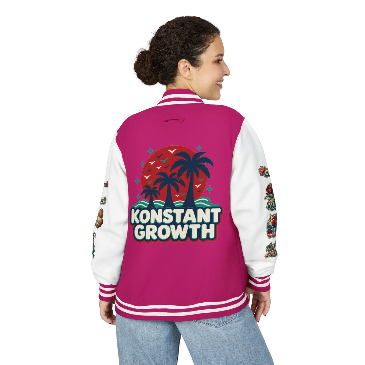 Letterman Jacket — "Konstant Growth" Palm Graphic with "Happiness Health Wealth" Chest Patch