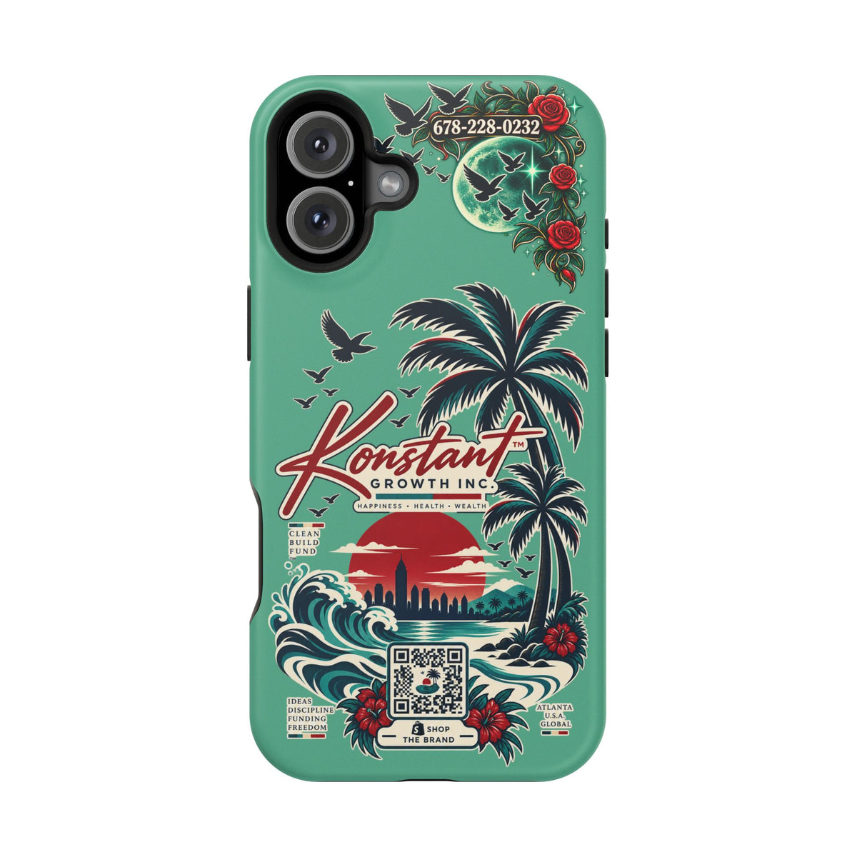 Tropical Palm Impact Phone Case — "Konstant Growth Inc." Retro Sunset Floral Design Printify