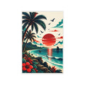 Tropical Sunset Wall Decal — Retro Beach Palm Ocean Scene