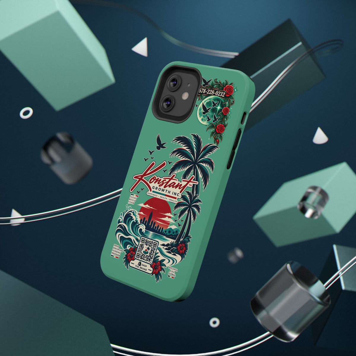 Tropical Palm Impact Phone Case — "Konstant Growth Inc." Retro Sunset Floral Design