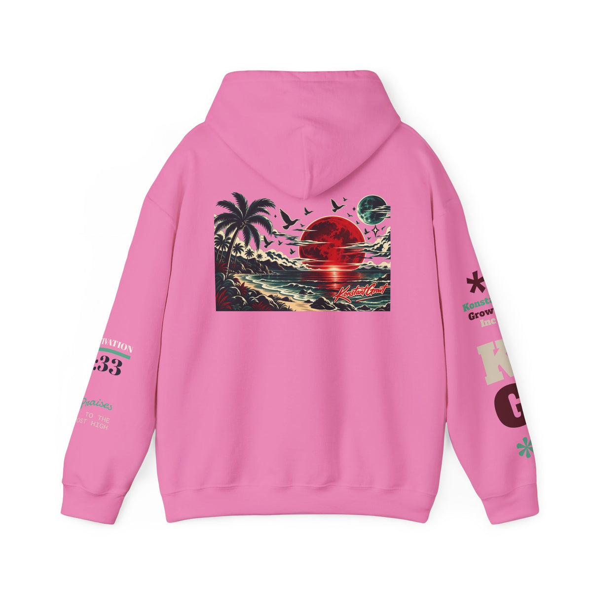 Focused Hoodie — Retro Sunset Palm Beach Graphic Hooded Sweatshirt