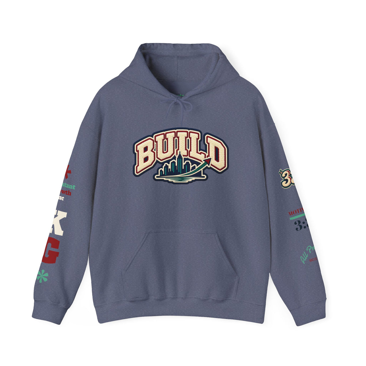 Build Cityscape Hoodie — Vintage Surf-Inspired 'BUILD' Graphic Pullover Printify