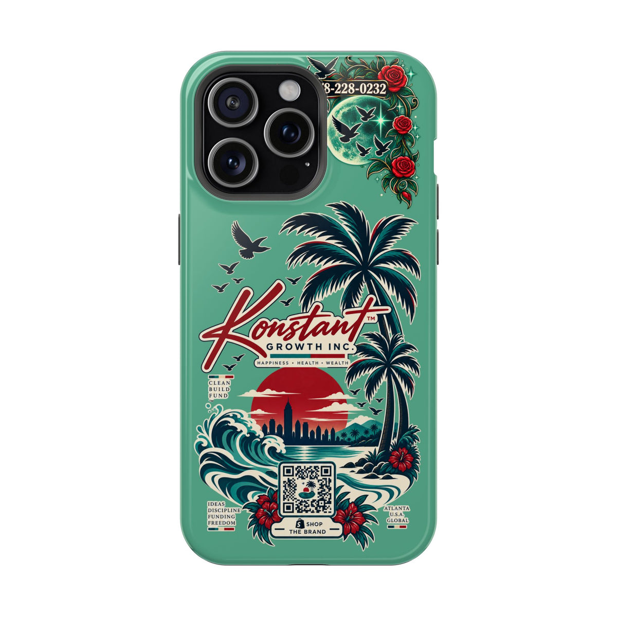 Tropical Palm Impact Phone Case — "Konstant Growth Inc." Retro Sunset Floral Design Printify