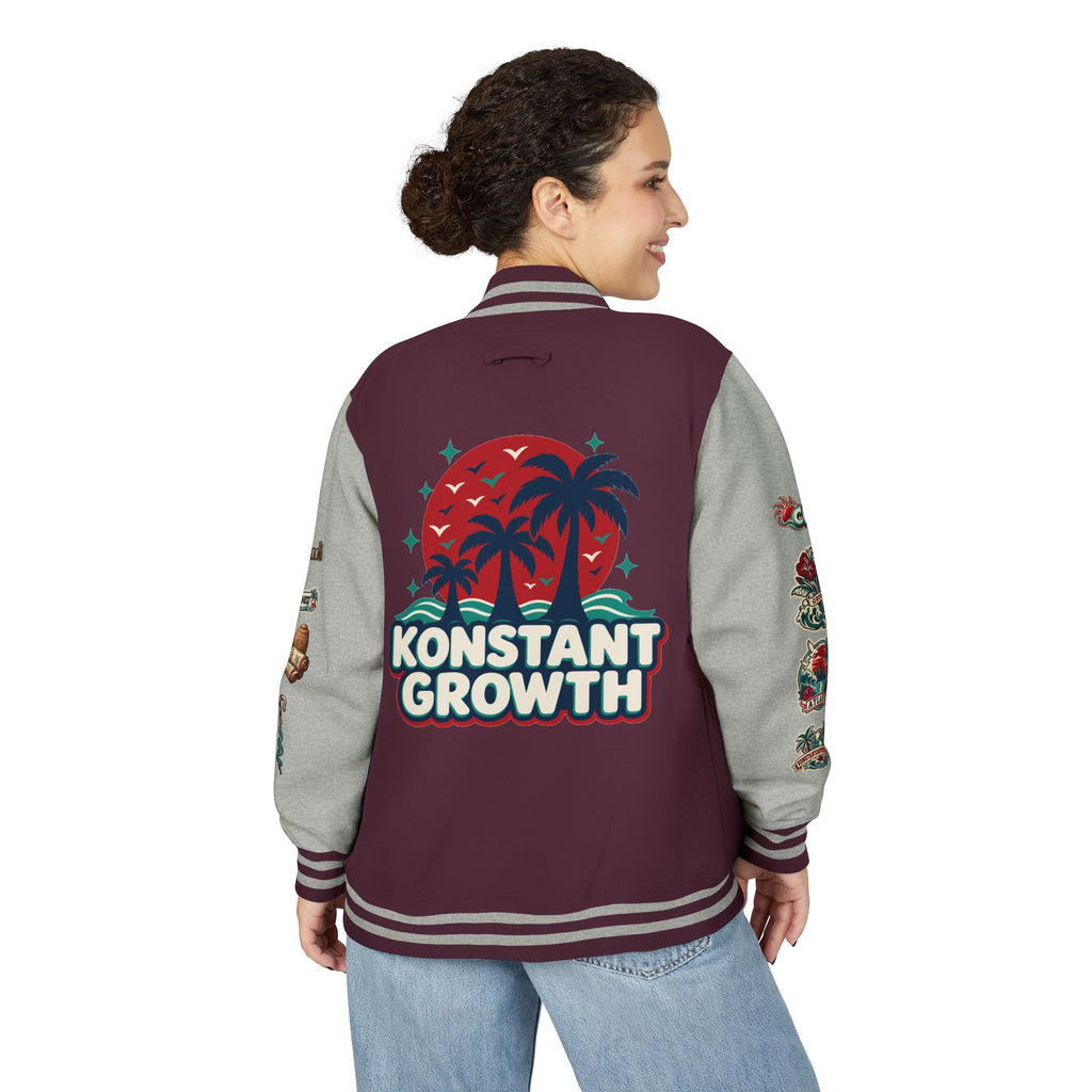 Letterman Jacket — "Konstant Growth" Palm Graphic with "Happiness Health Wealth" Chest Patch