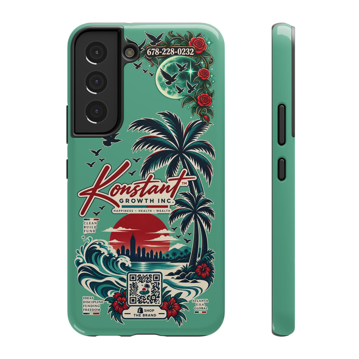 Tropical Palm Impact Phone Case — "Konstant Growth Inc." Retro Sunset Floral Design Printify