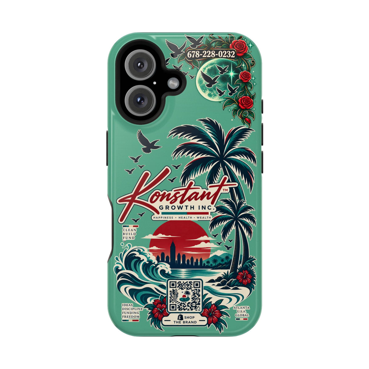 Tropical Palm Impact Phone Case — "Konstant Growth Inc." Retro Sunset Floral Design Printify