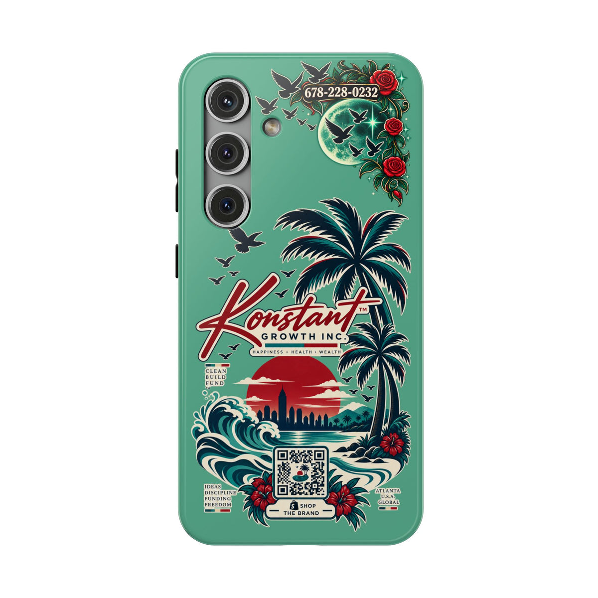 Tropical Palm Impact Phone Case — "Konstant Growth Inc." Retro Sunset Floral Design Printify