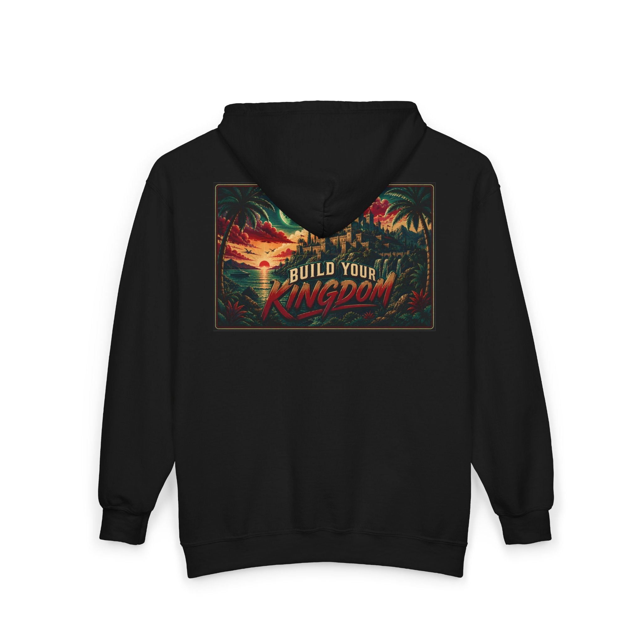 King Script Hoodie | Build Your Kingdom Vintage Tropical Zip-Up