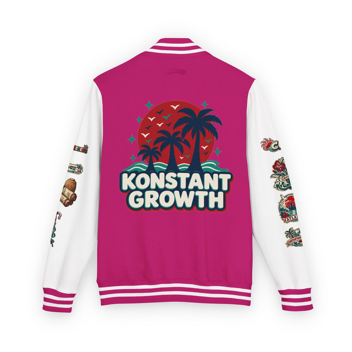 Letterman Jacket — "Konstant Growth" Palm Graphic with "Happiness Health Wealth" Chest Patch