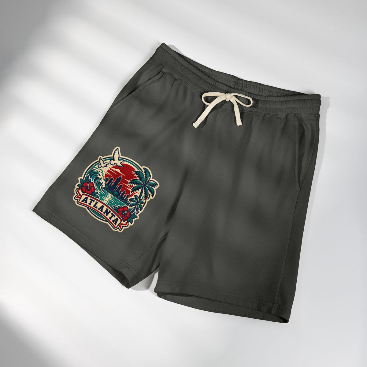 Atlanta Vintage Sunset Sweat Shorts — Garment-Dyed Fleece