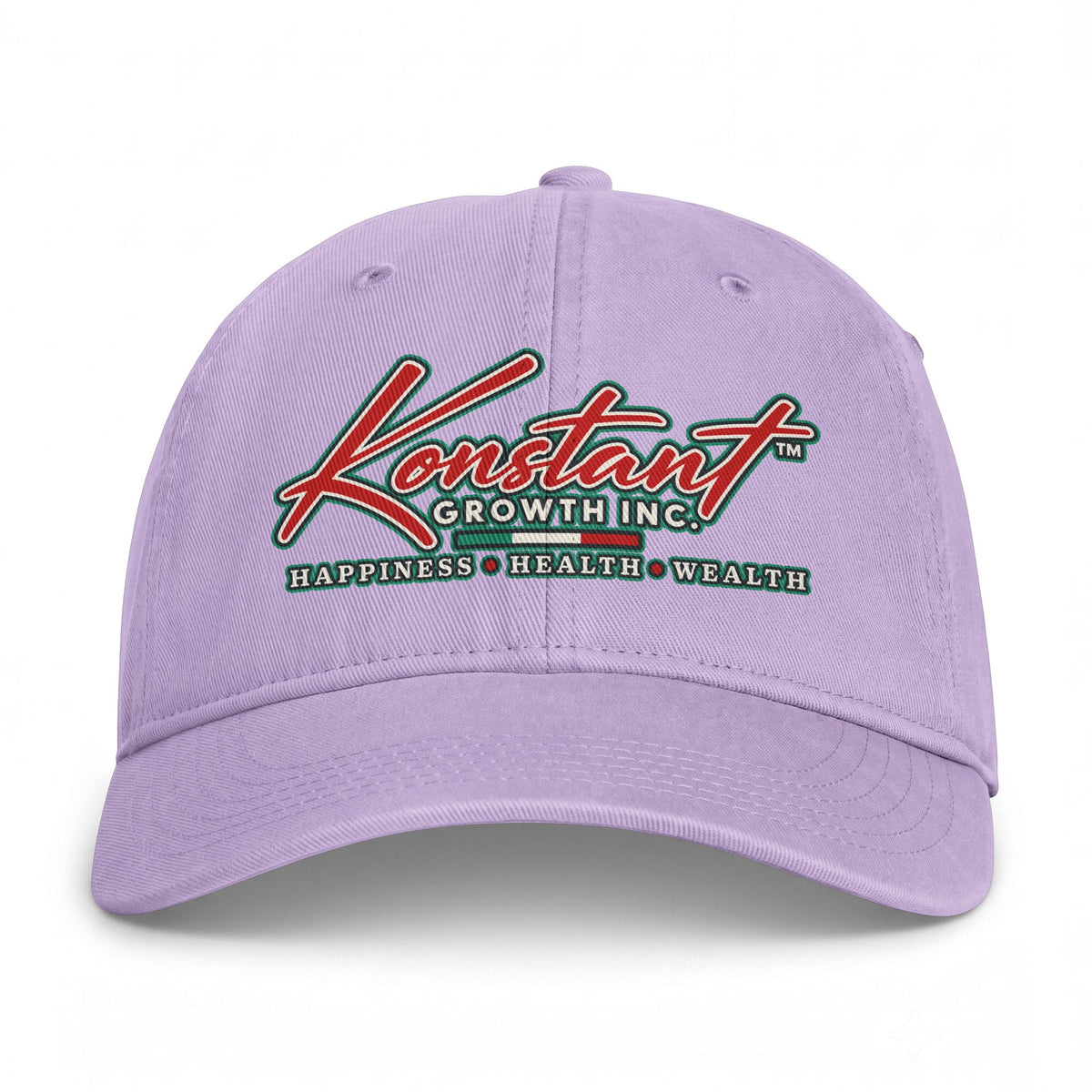 Konstant Growth Inc. Embroidered Baseball Cap — "Happiness • Health • Wealth" Printify