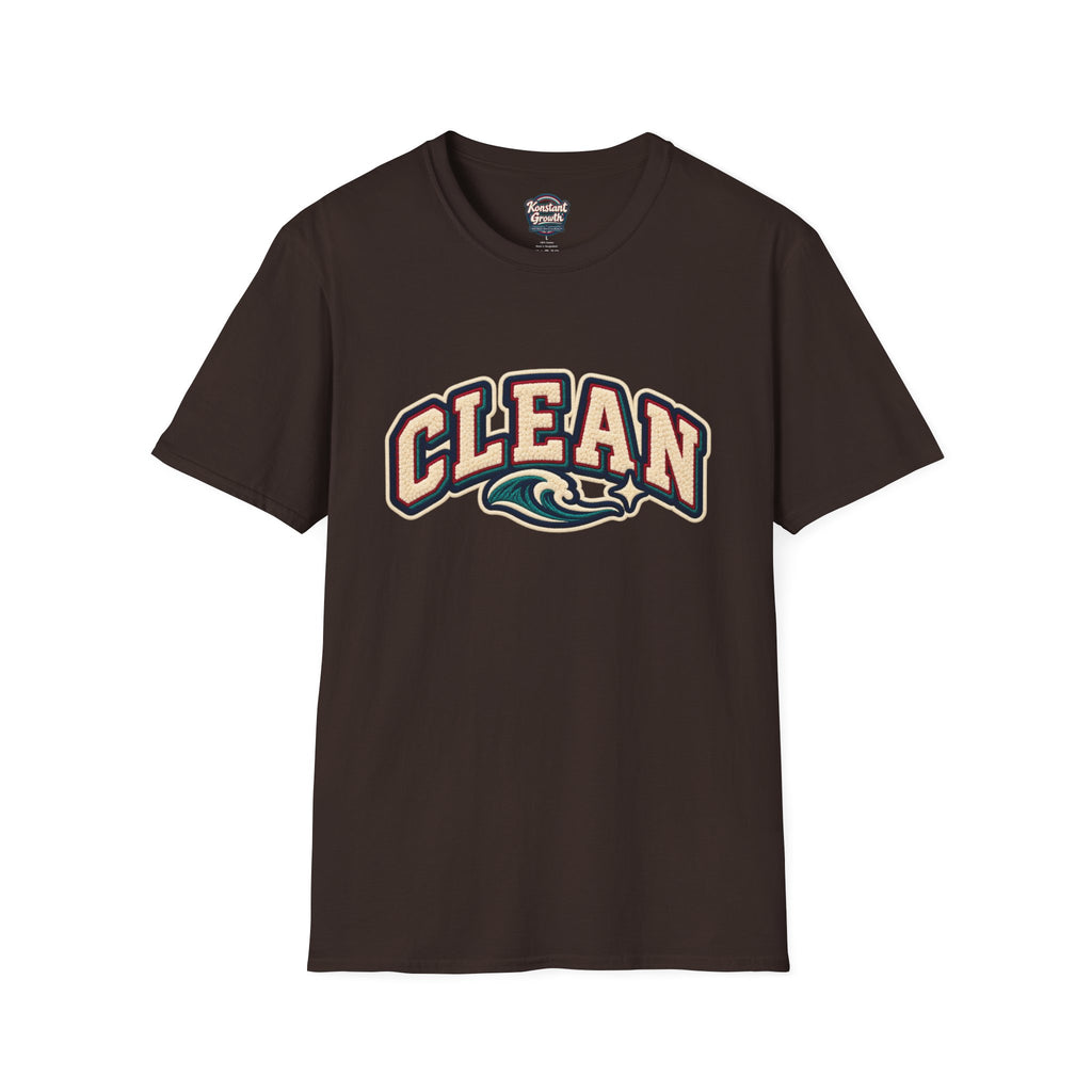 Clean Wave T-Shirt — Vintage Surf Logo Tee (beach palms, "CLEAN")