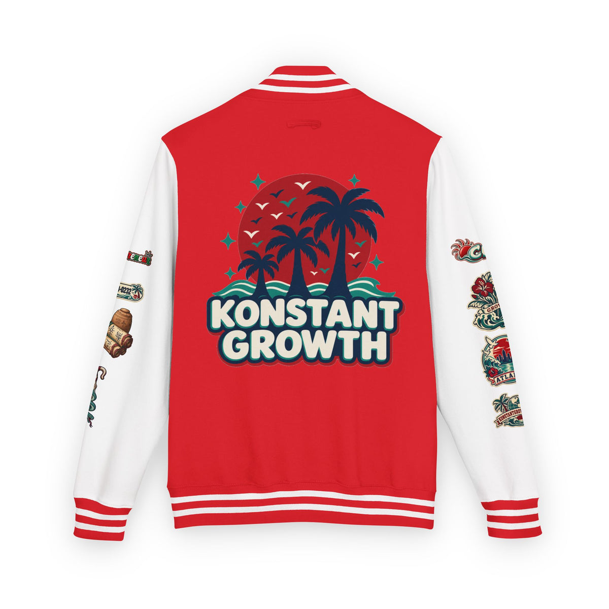 Letterman Jacket — "Konstant Growth" Palm Graphic with "Happiness Health Wealth" Chest Patch